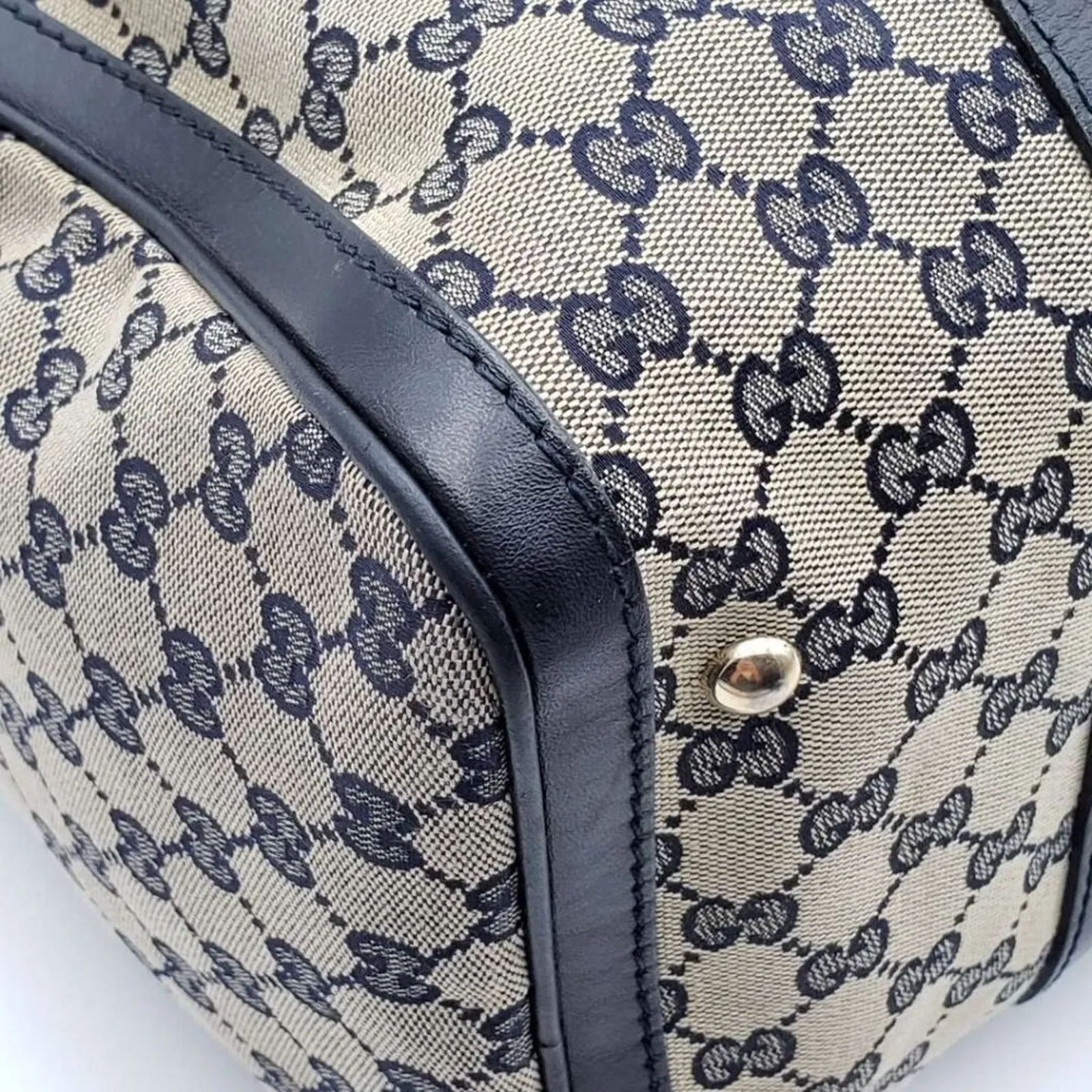 GUCCI Boston Medium Navy GG Cloth Satchel Bag
