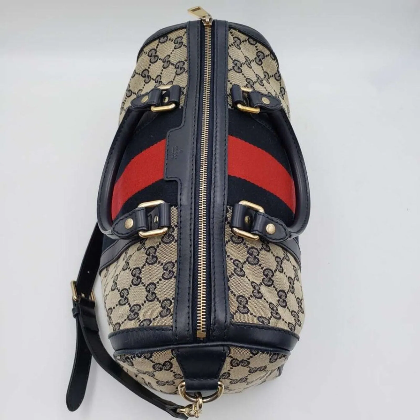 GUCCI Boston Medium Navy GG Cloth Satchel Bag