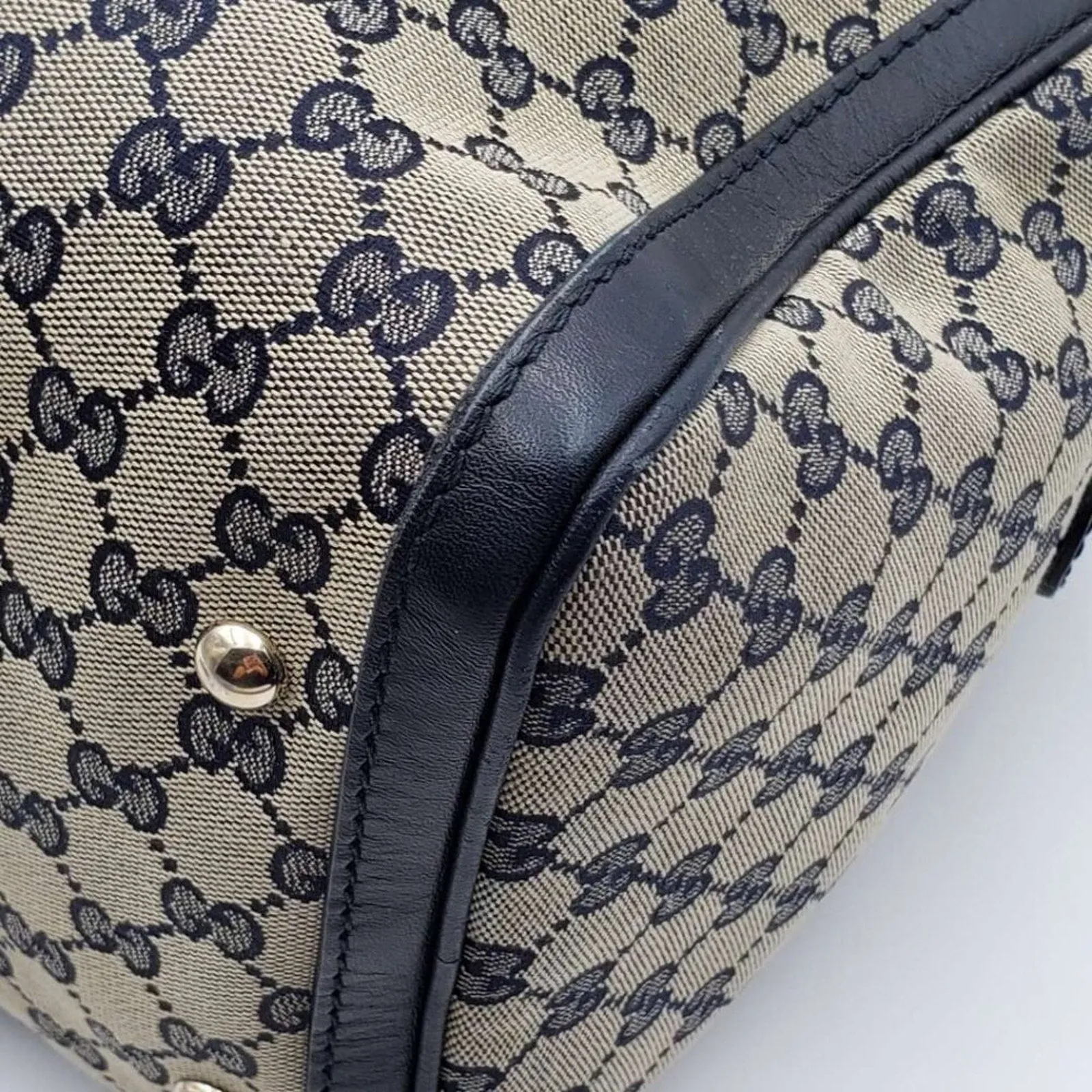 GUCCI Boston Medium Navy GG Cloth Satchel Bag