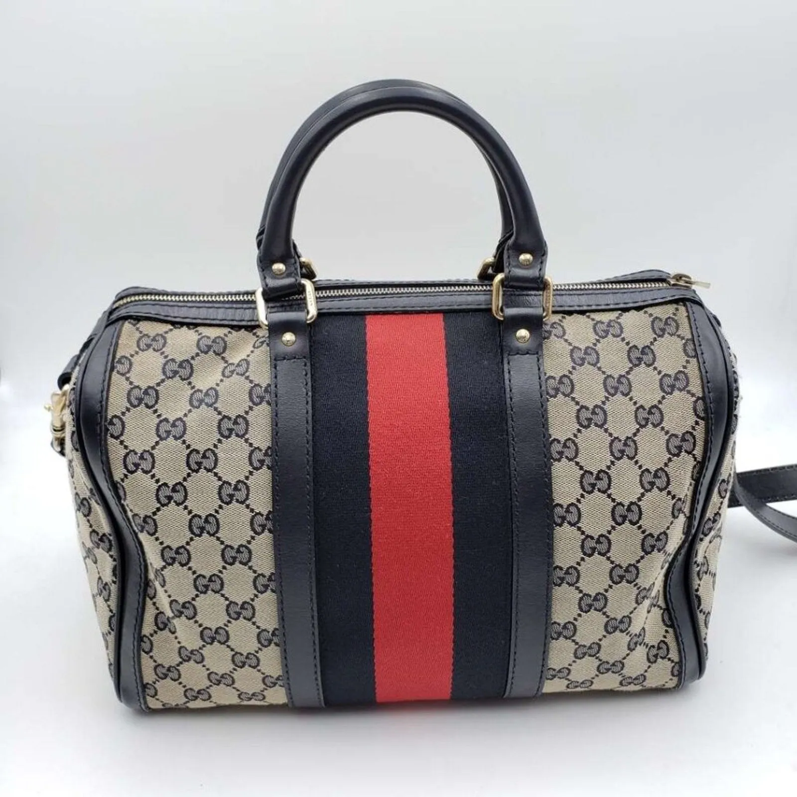 GUCCI Boston Medium Navy GG Cloth Satchel Bag