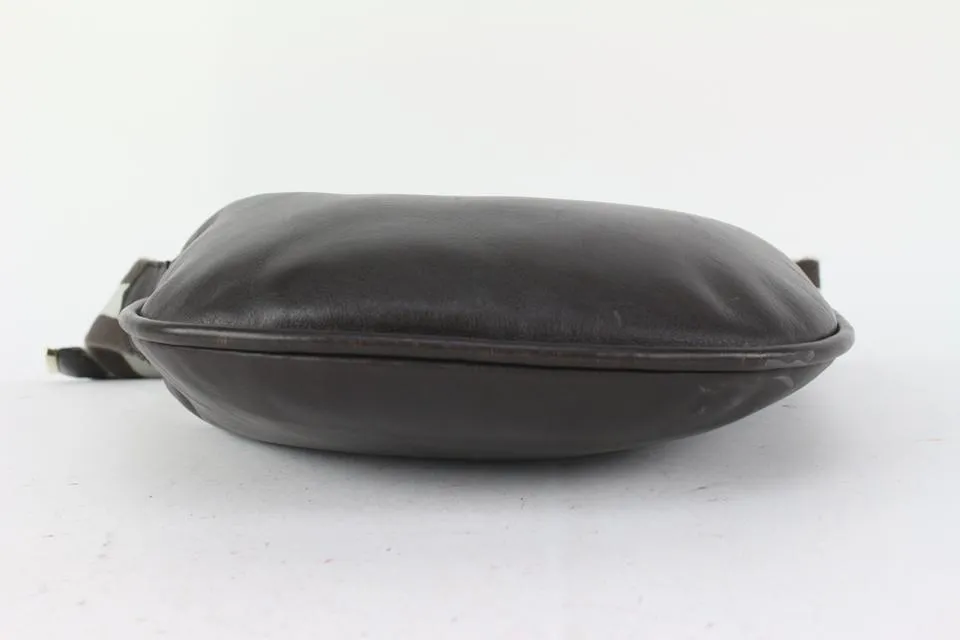 Gucci Dark Brown Leather Web Messenger Hobo Bag 1GG99