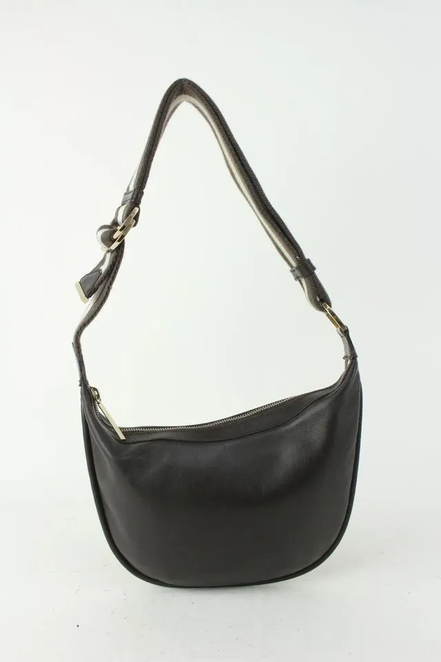 Gucci Dark Brown Leather Web Messenger Hobo Bag 1GG99