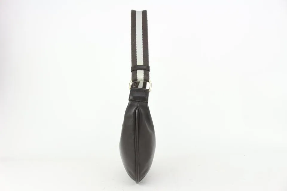Gucci Dark Brown Leather Web Messenger Hobo Bag 1GG99