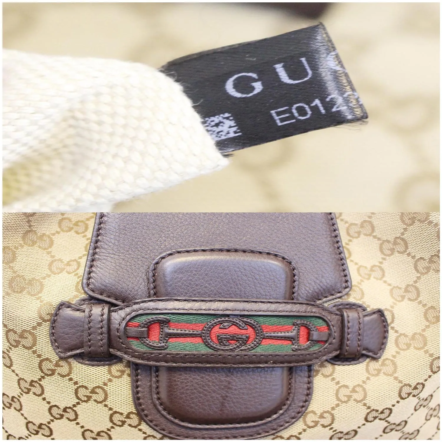 GUCCI Dressage Monogram Web Hobo Bag Dark Brown