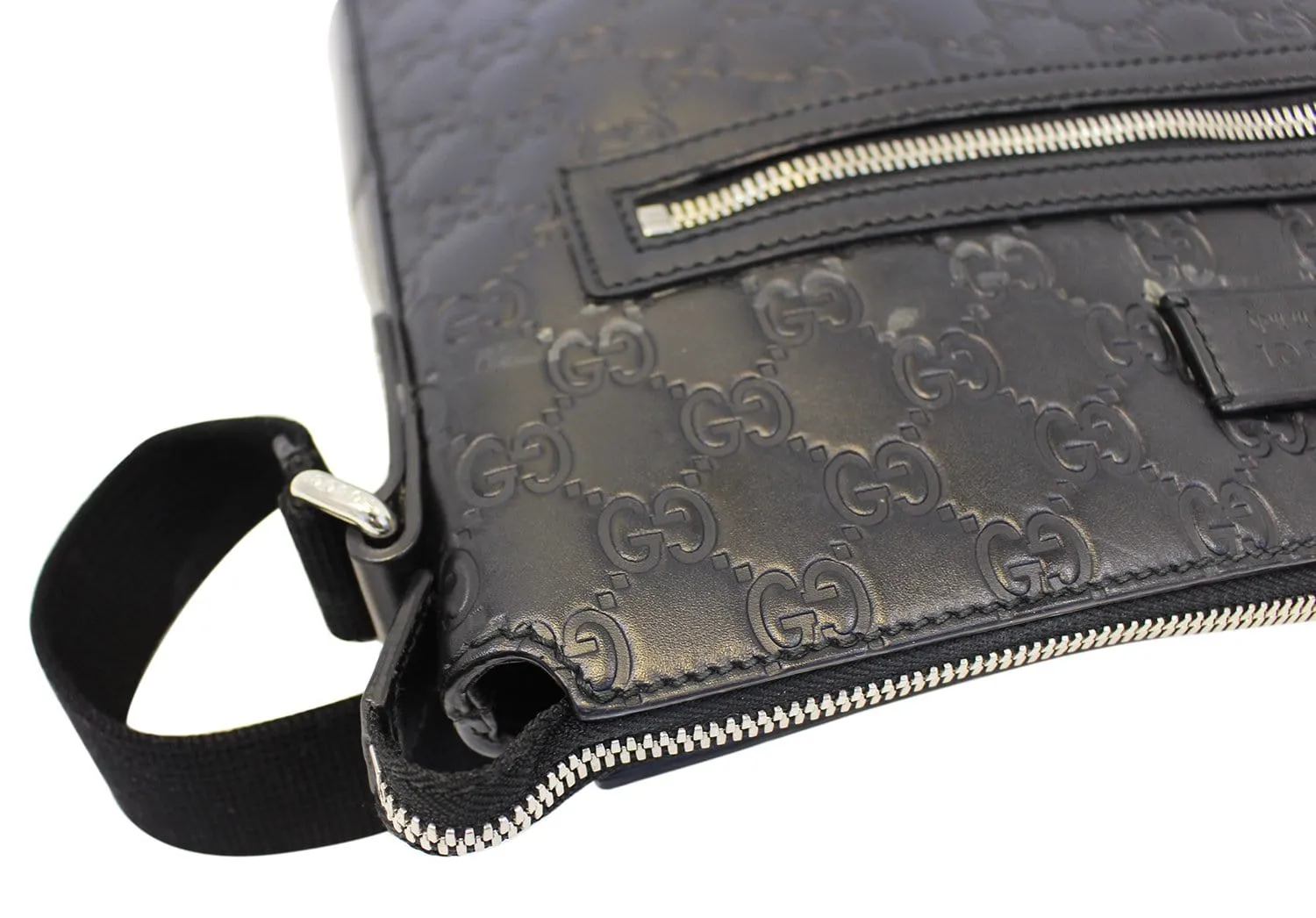 Gucci GG Signature Leather Black Messenger Bag 406408