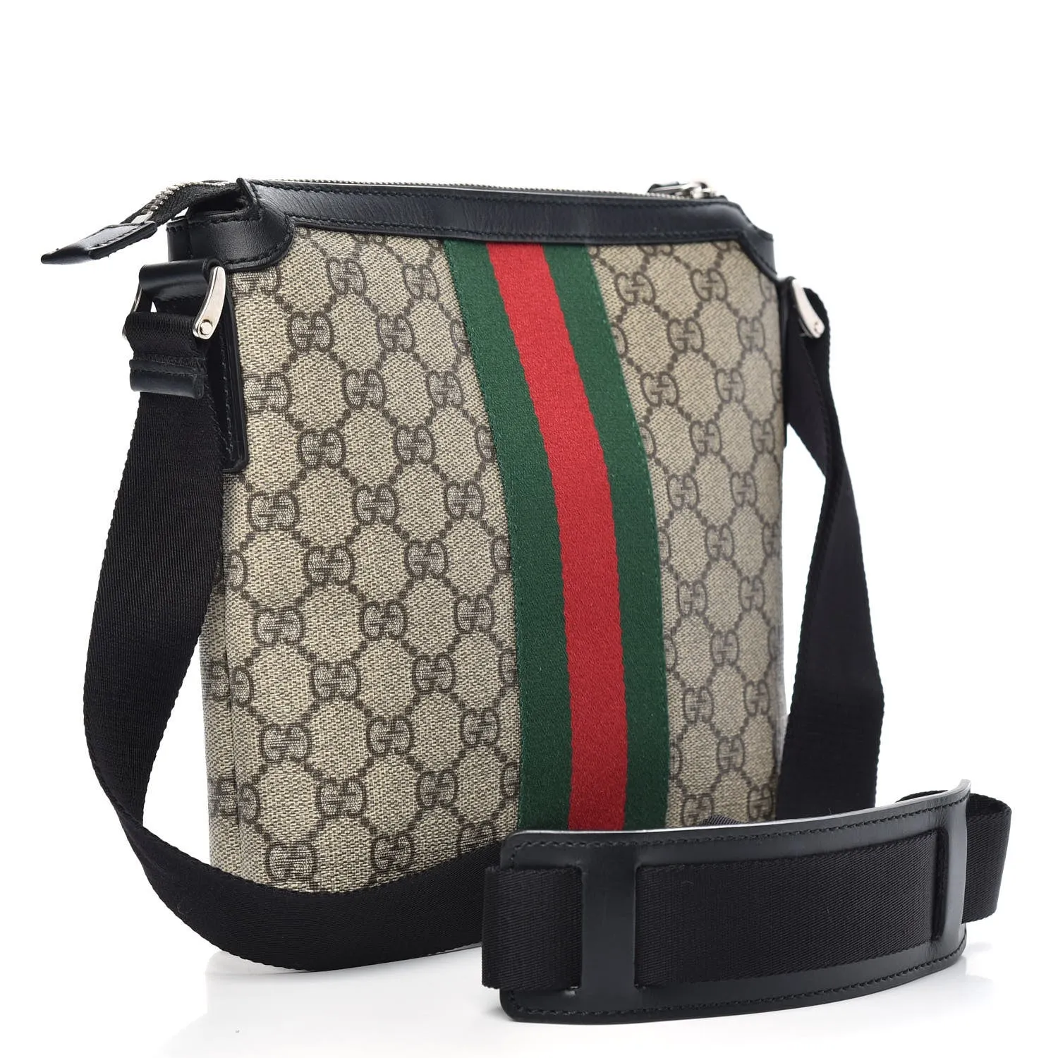 Gucci GG Supreme Monogram Web Messenger Bag in Black
