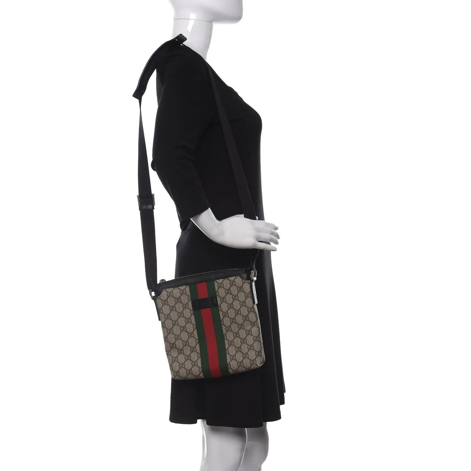 Gucci GG Supreme Monogram Web Messenger Bag in Black