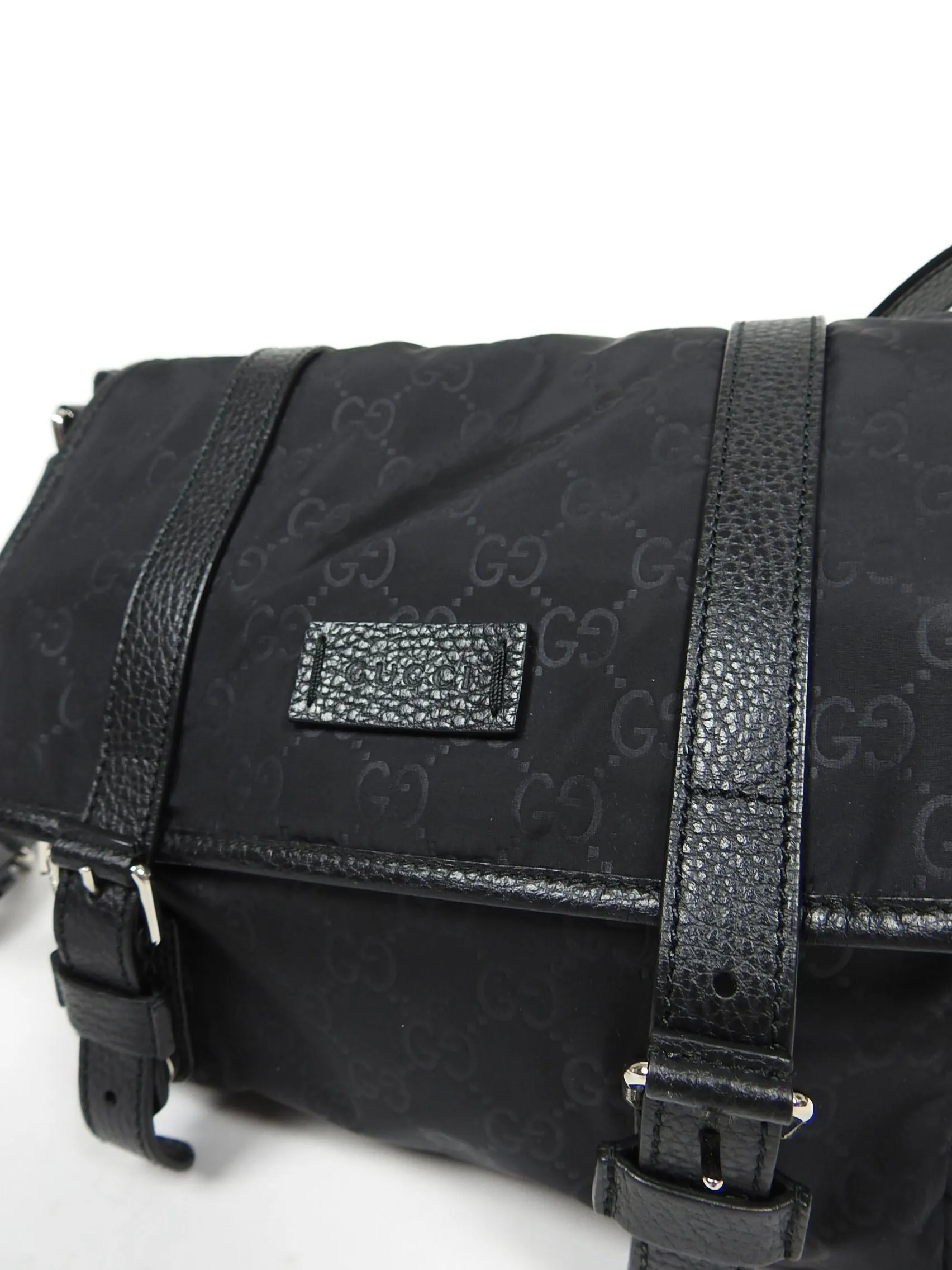 Gucci Guccissma Black Nylon/Leather Crossbody Messenger Bag