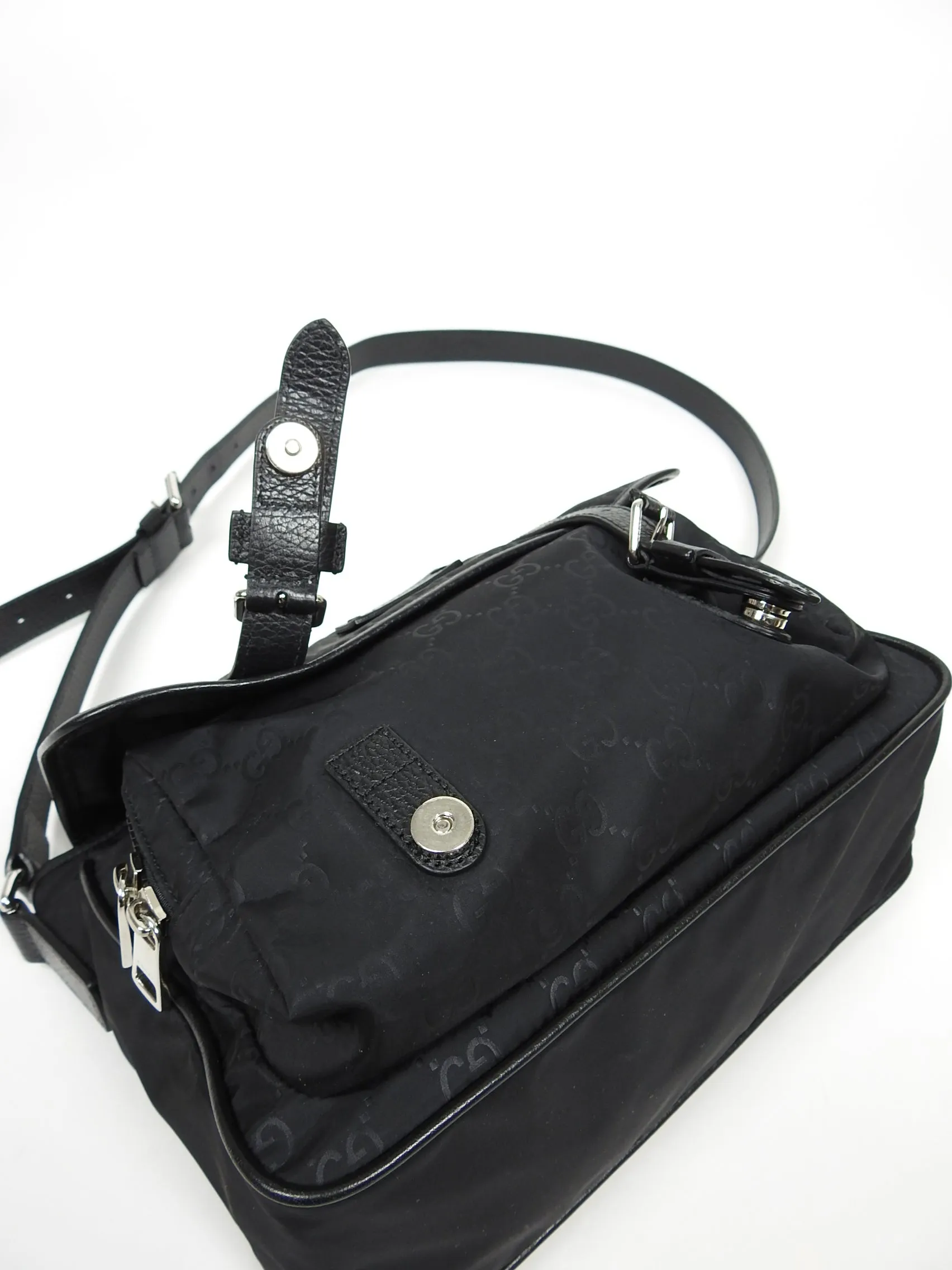 Gucci Guccissma Black Nylon/Leather Crossbody Messenger Bag