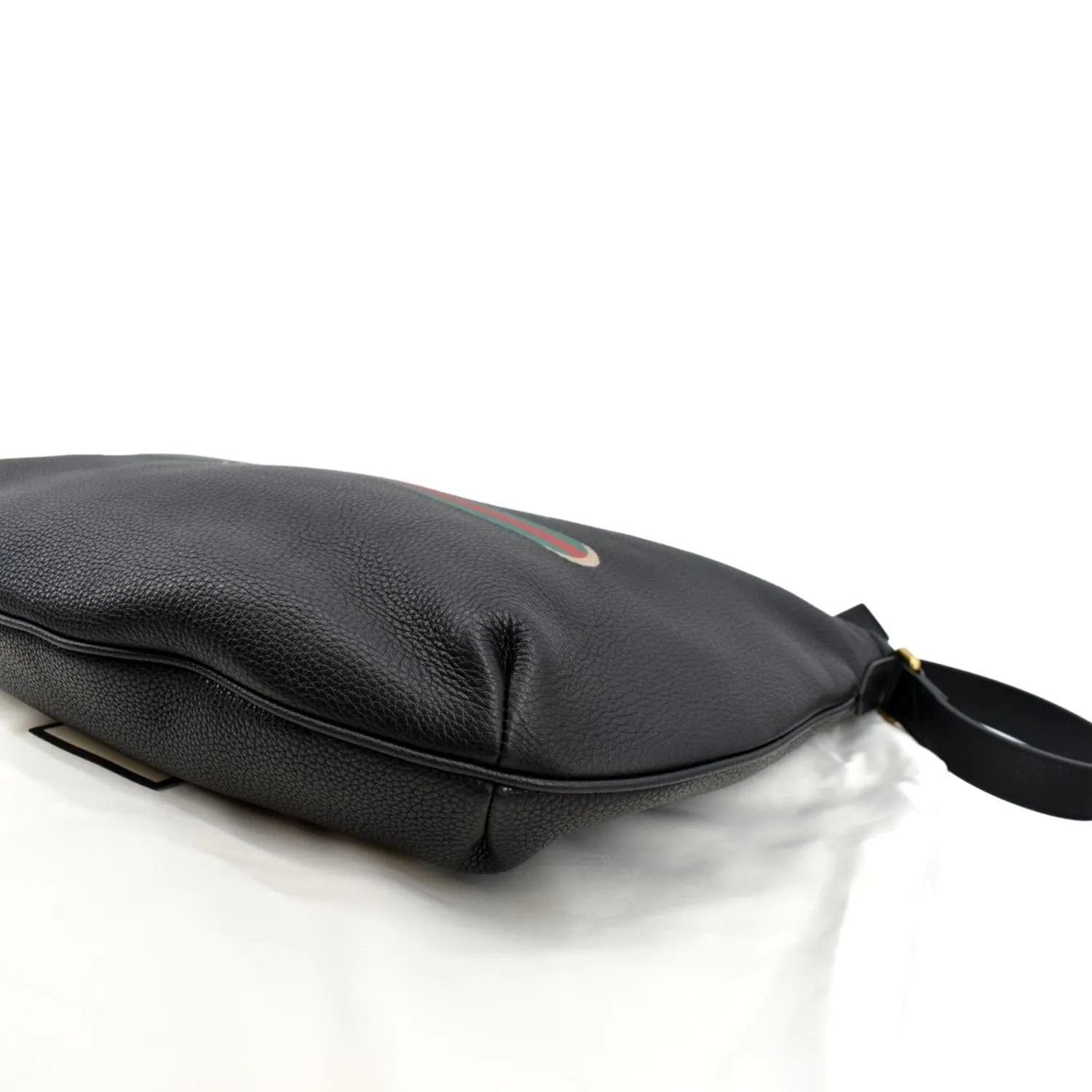 GUCCI Half Moon Logo Calfskin Leather Hobo Shoulder Bag Black 523588