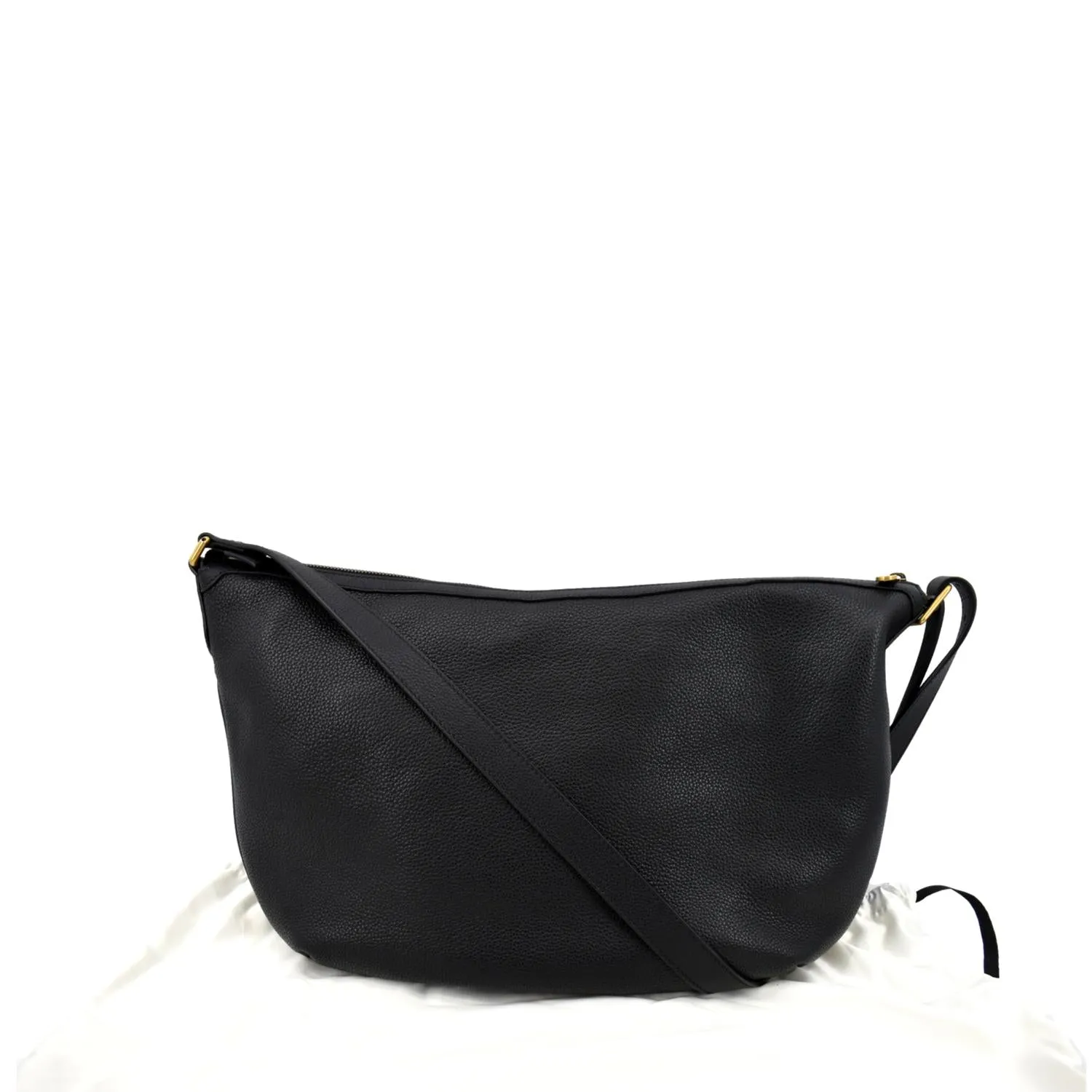 GUCCI Half Moon Logo Calfskin Leather Hobo Shoulder Bag Black 523588