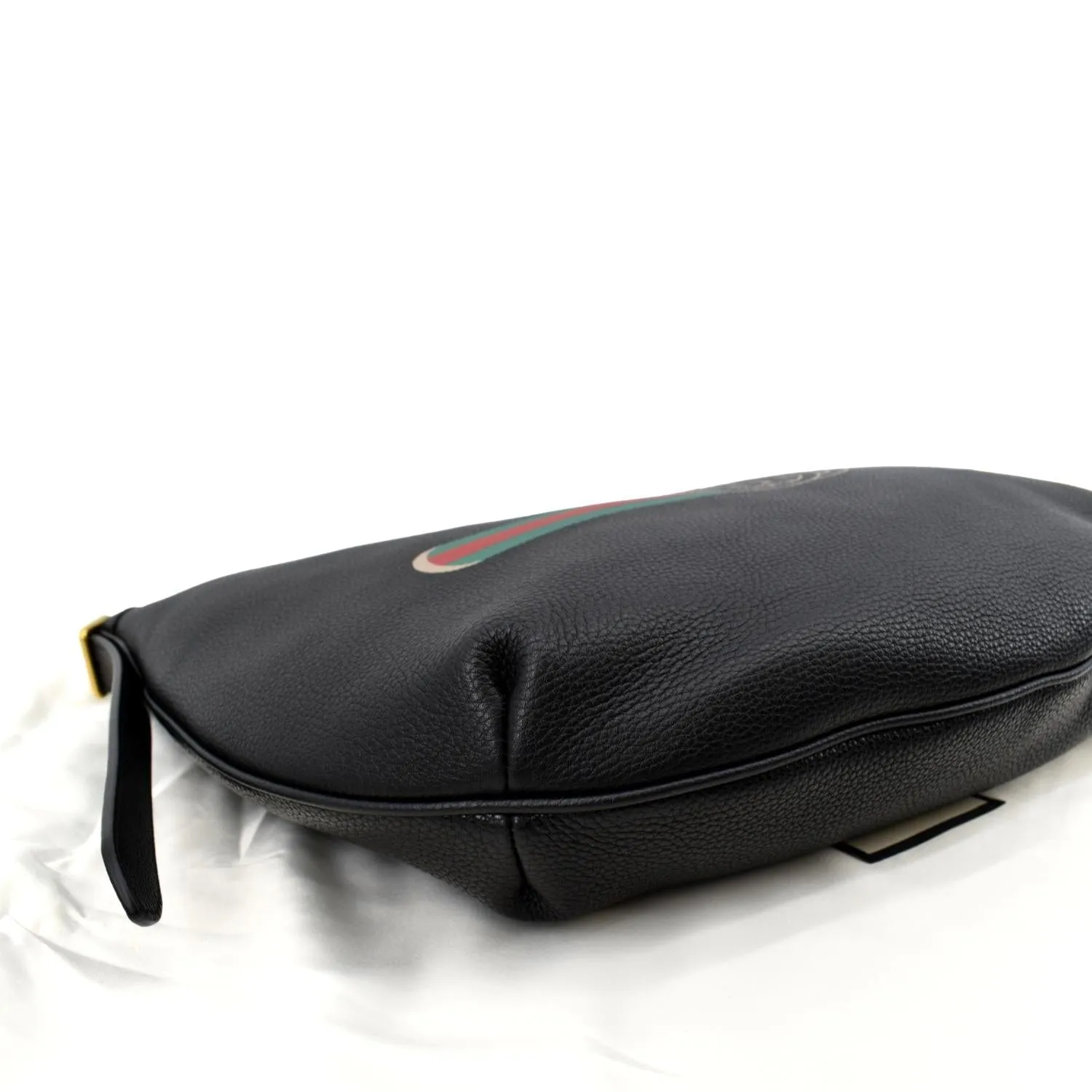 GUCCI Half Moon Logo Calfskin Leather Hobo Shoulder Bag Black 523588