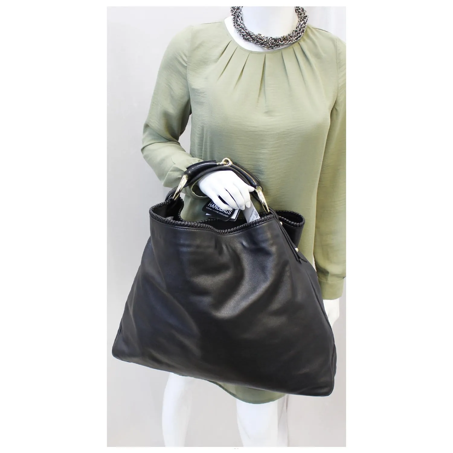 GUCCI Horsebit Large Black Leather Hobo Bag