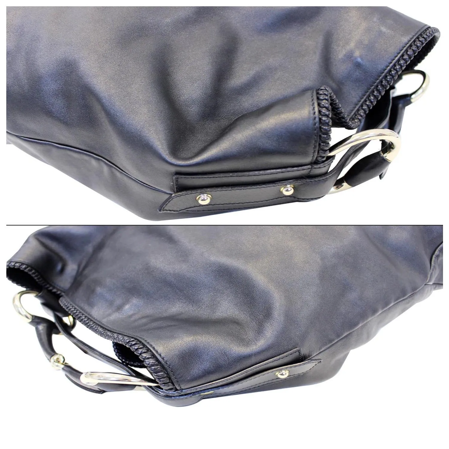GUCCI Horsebit Large Black Leather Hobo Bag