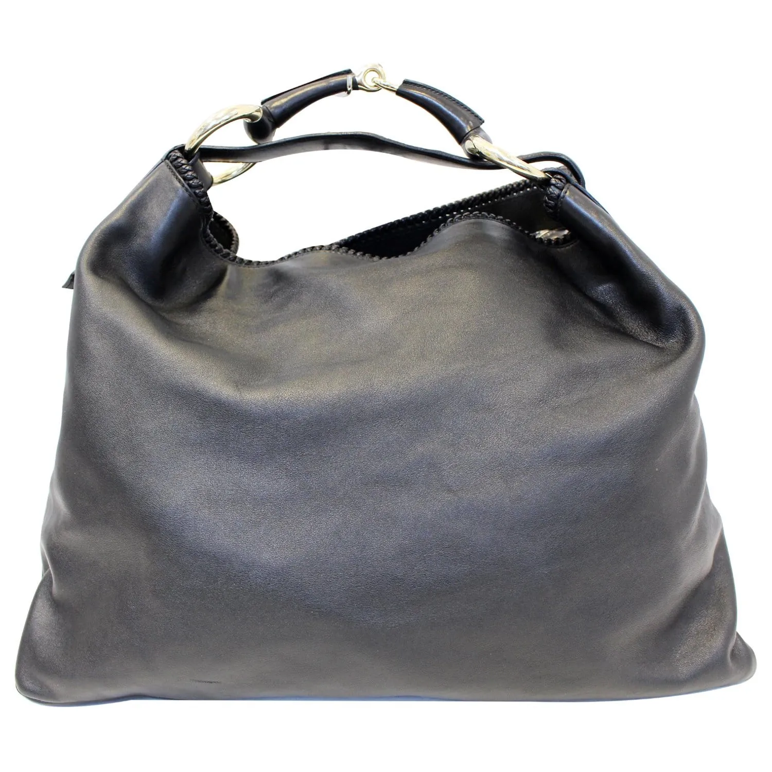 GUCCI Horsebit Large Black Leather Hobo Bag