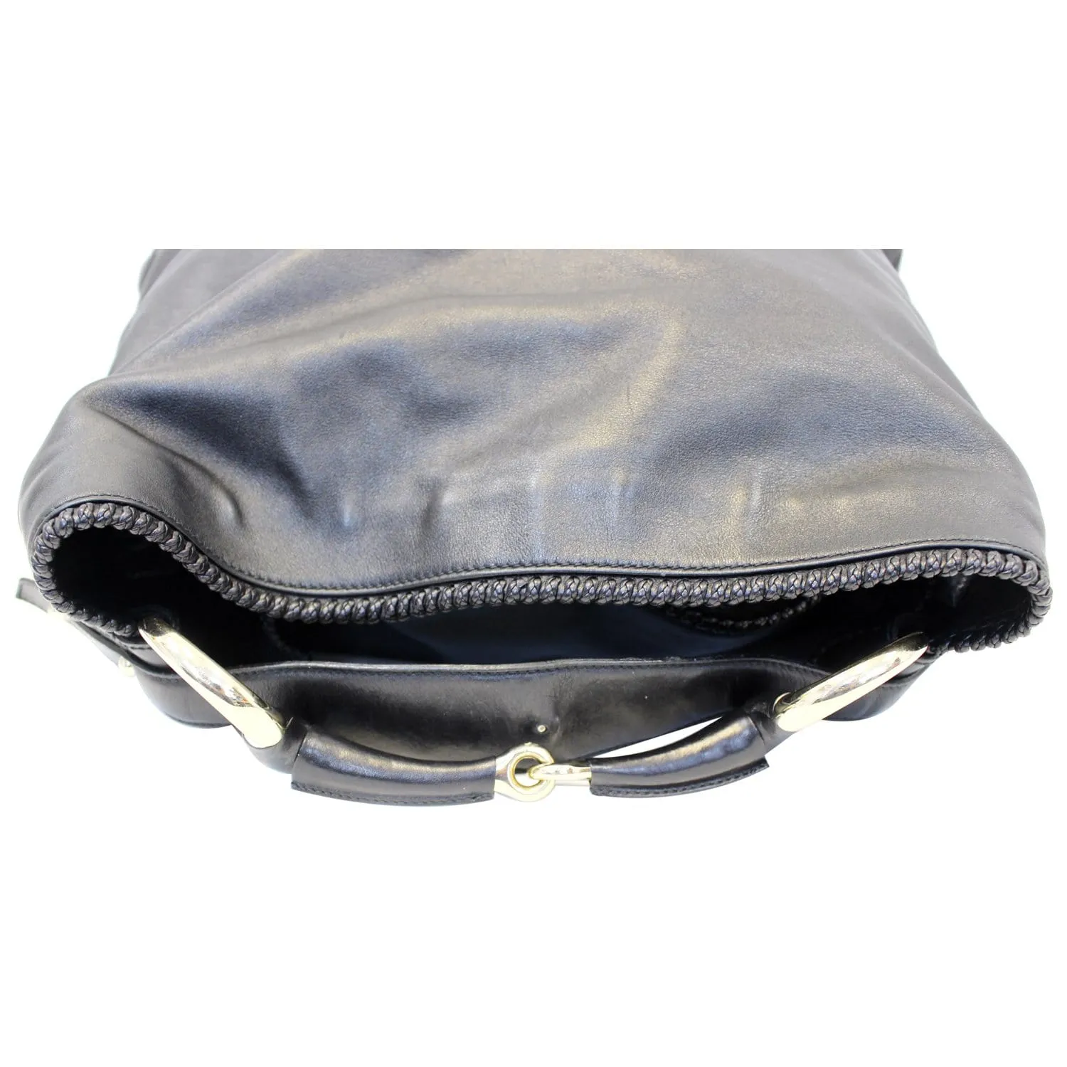 GUCCI Horsebit Large Black Leather Hobo Bag