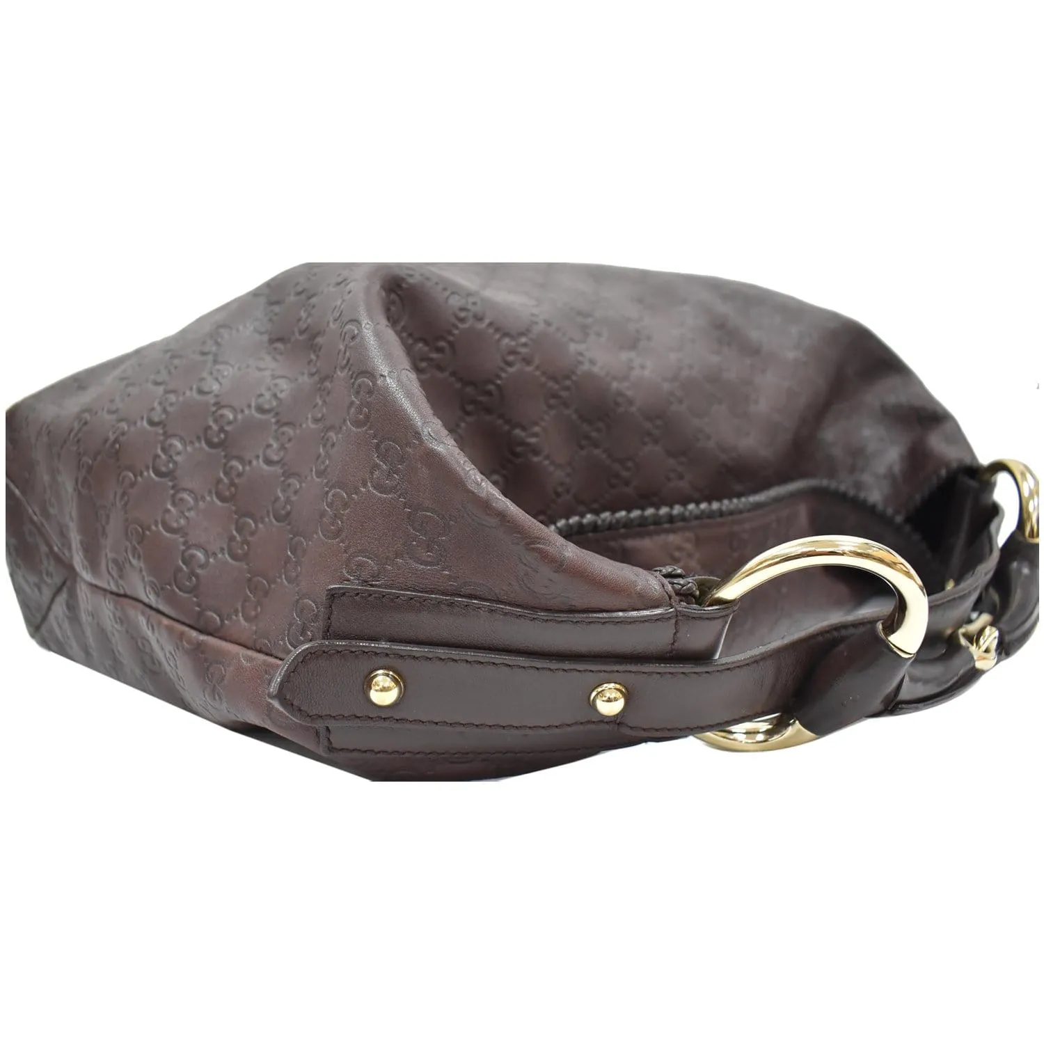GUCCI Horsebit Large Guccissima Leather Hobo Bag Dark Brown 114900