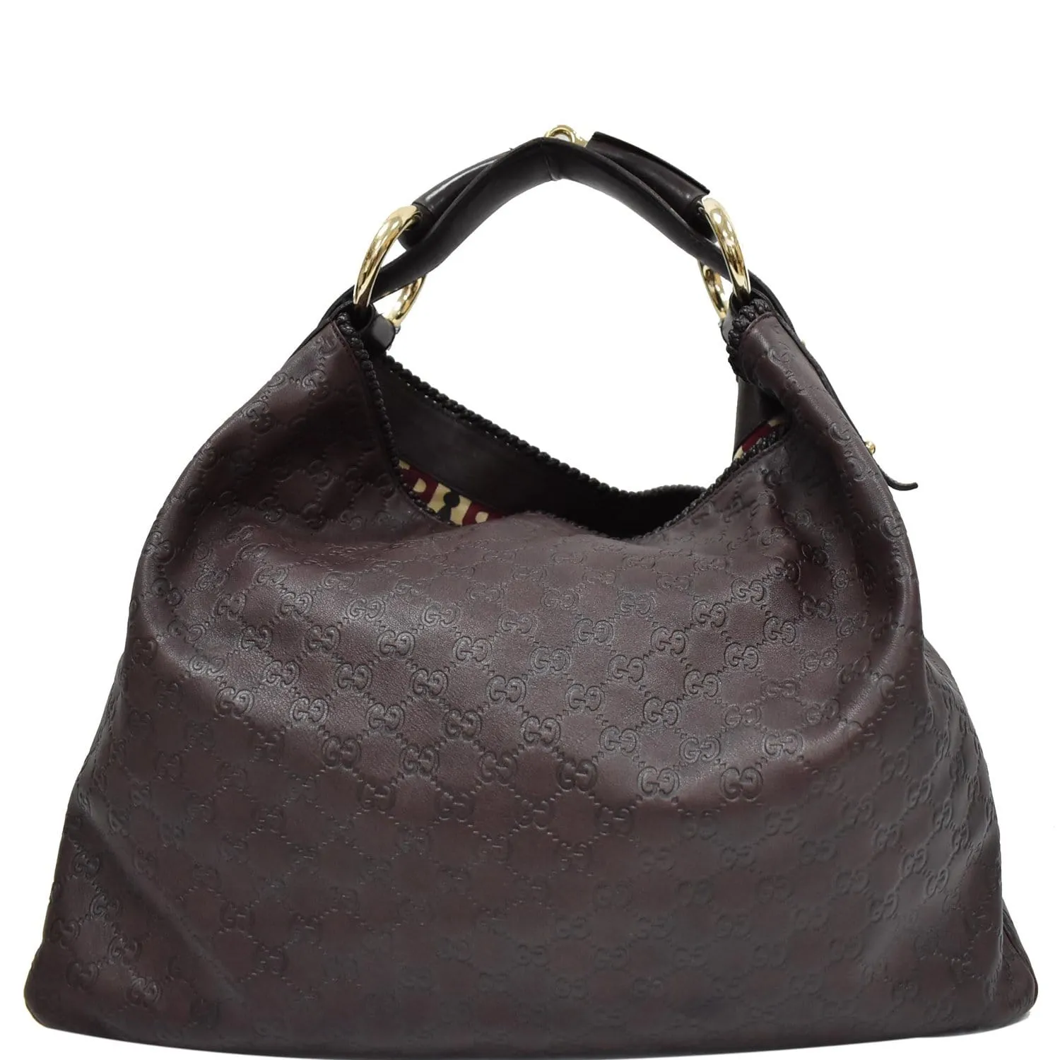 GUCCI Horsebit Large Guccissima Leather Hobo Bag Dark Brown 114900