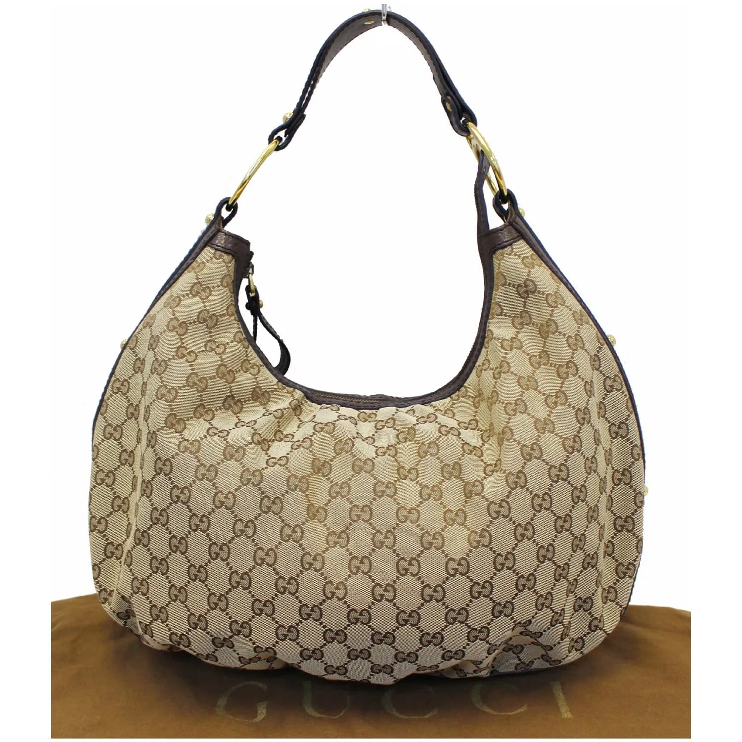 GUCCI Interlocking G Medium GG Canvas Hobo Bag Beige