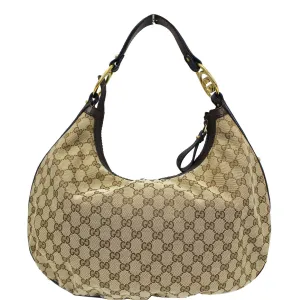 GUCCI Interlocking G Medium GG Canvas Hobo Bag Beige