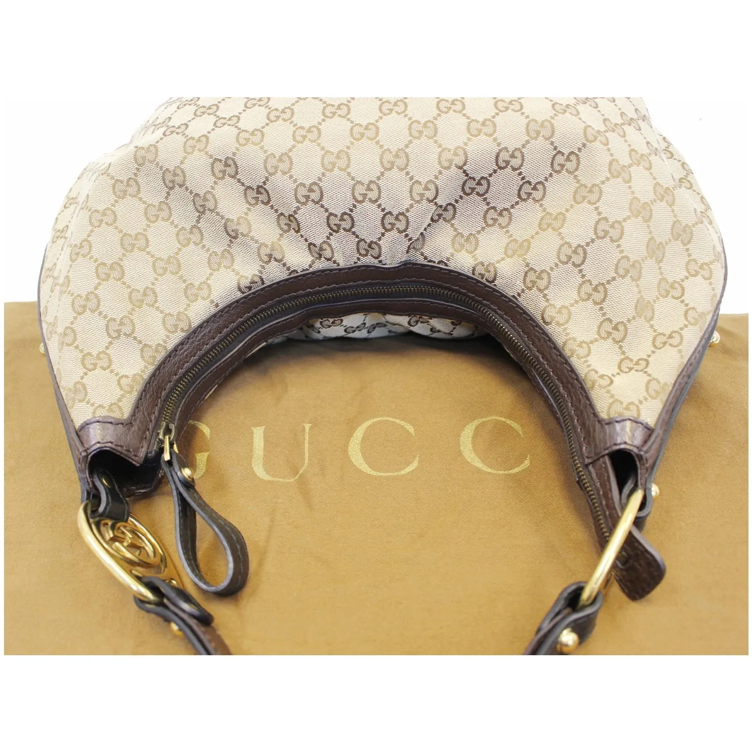 GUCCI Interlocking G Medium GG Canvas Hobo Bag Beige