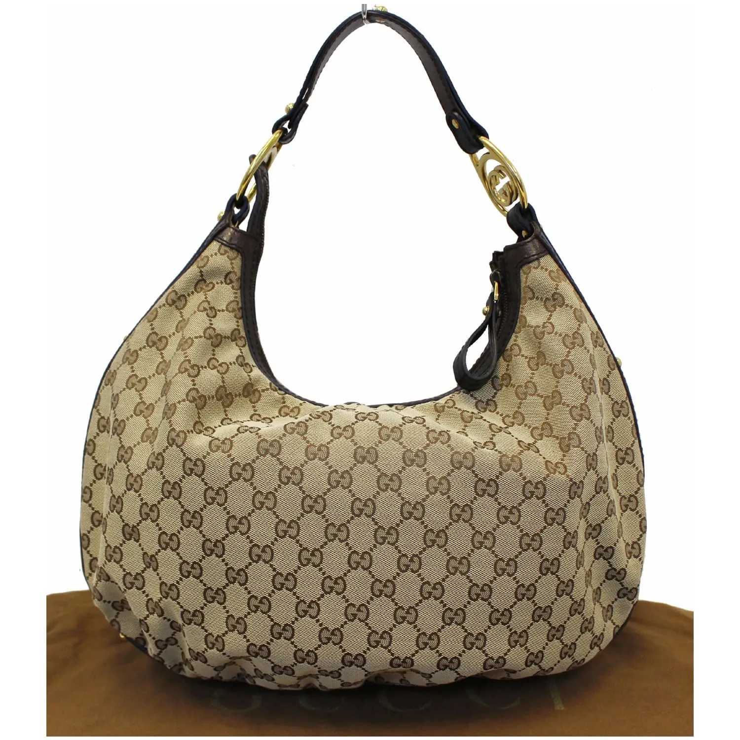 GUCCI Interlocking G Medium GG Canvas Hobo Bag Beige