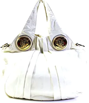 Gucci Italy. White Pleated Leather Goldplated Accent Top Handle Hobo Crossbody/Shoulderbag w/Strap