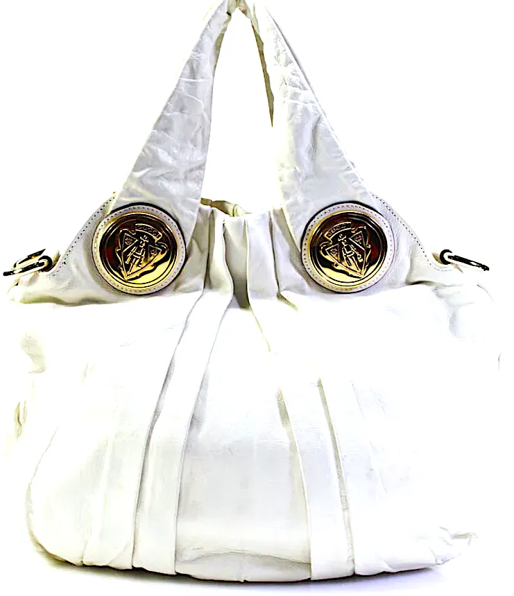 Gucci Italy. White Pleated Leather Goldplated Accent Top Handle Hobo Crossbody/Shoulderbag w/Strap