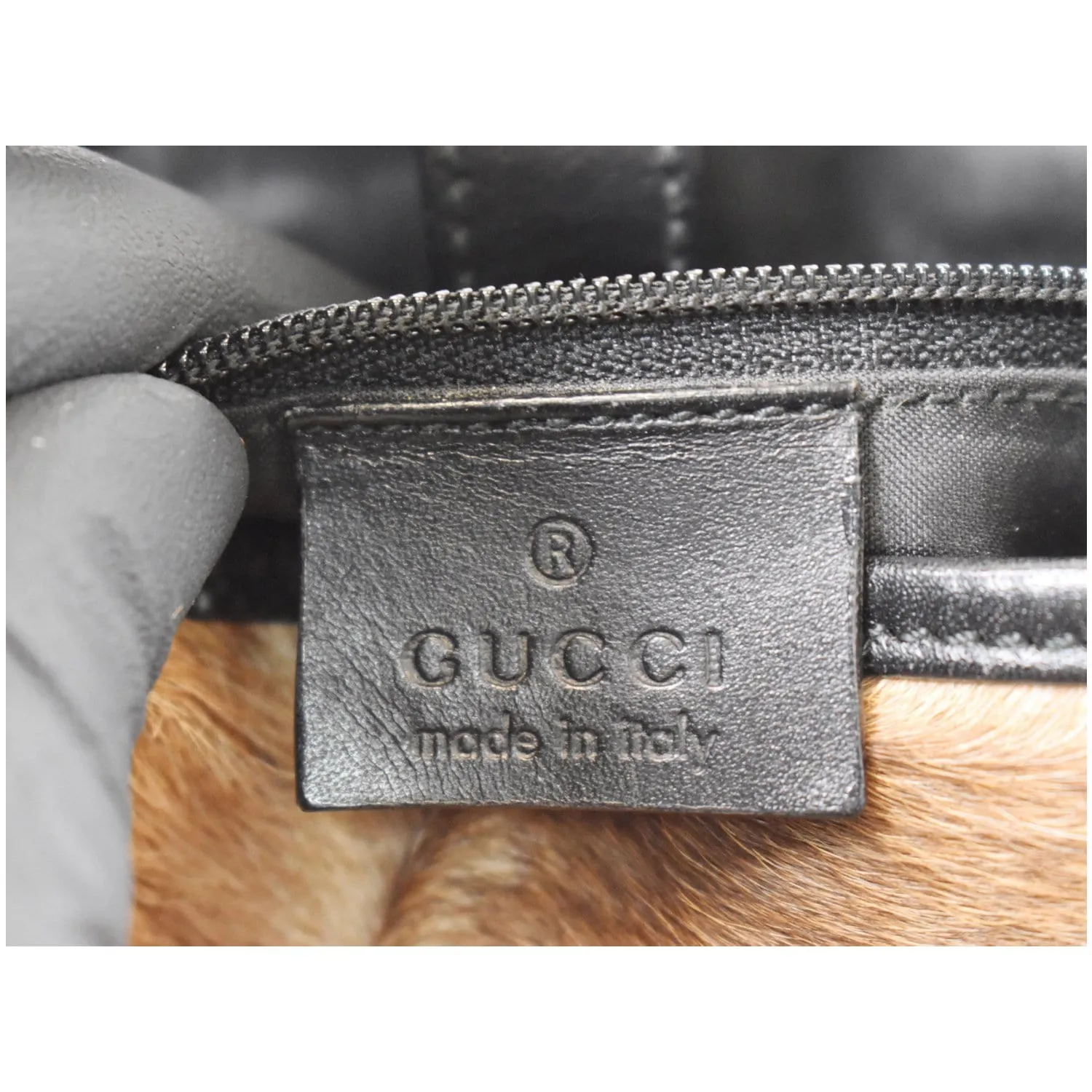 GUCCI Jackie O Pony Hair Leather Hobo Shoulder Bag Brown