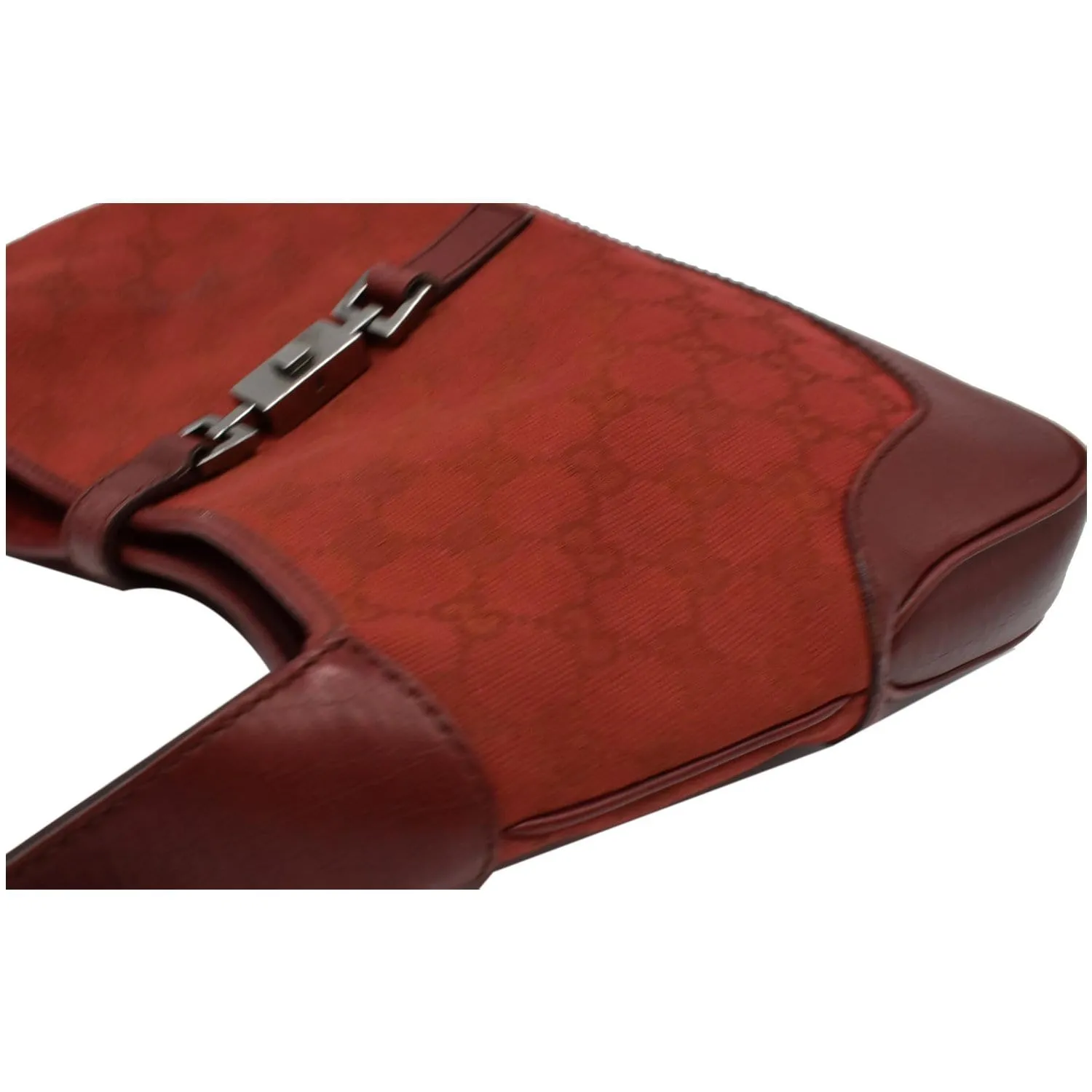 GUCCI Jackie Vintage GG Canvas Leather Hobo Bag Red 00963