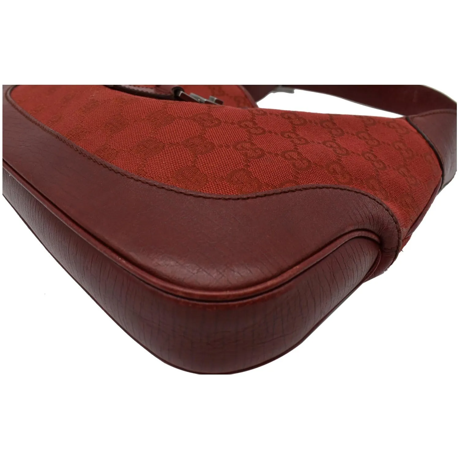 GUCCI Jackie Vintage GG Canvas Leather Hobo Bag Red 00963