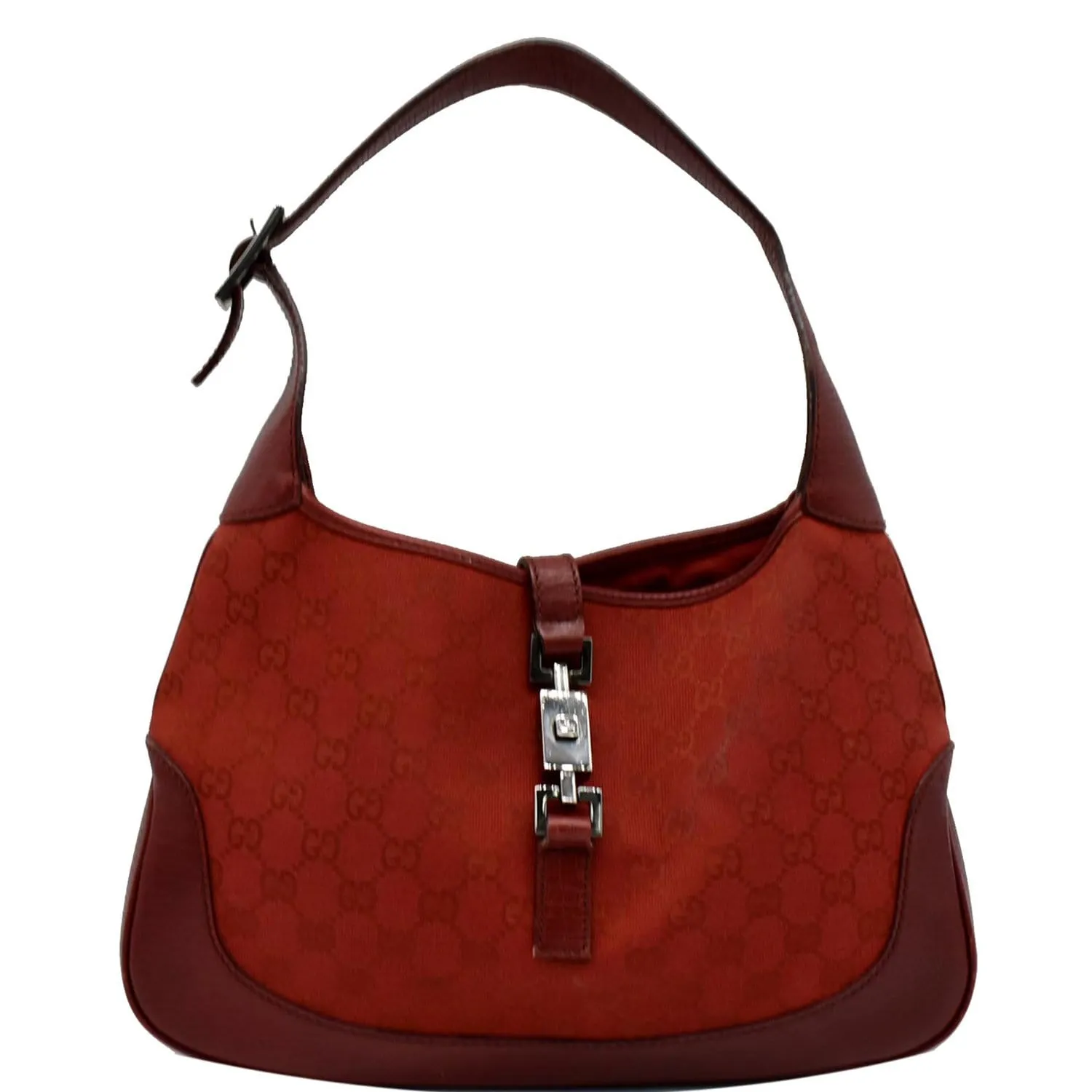 GUCCI Jackie Vintage GG Canvas Leather Hobo Bag Red 00963