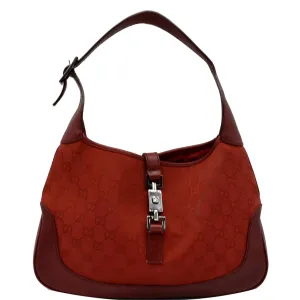 GUCCI Jackie Vintage GG Canvas Leather Hobo Bag Red 00963