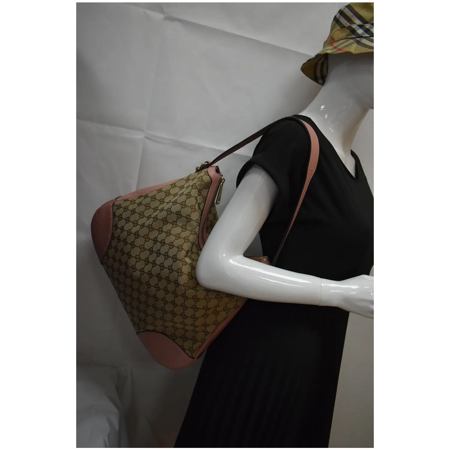 GUCCI Large Bree GG Canvas Hobo Bag Pink 449244