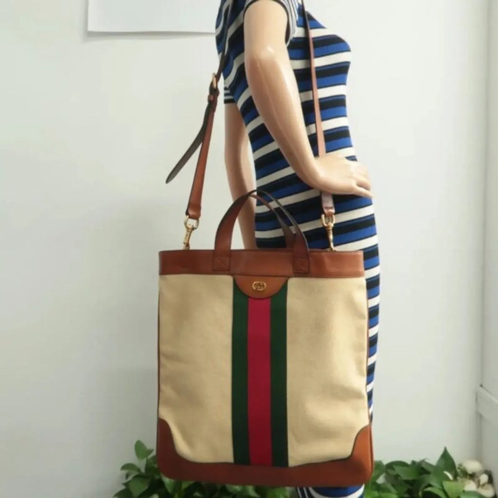 GUCCI Ophidia Beige Cloth Satchel