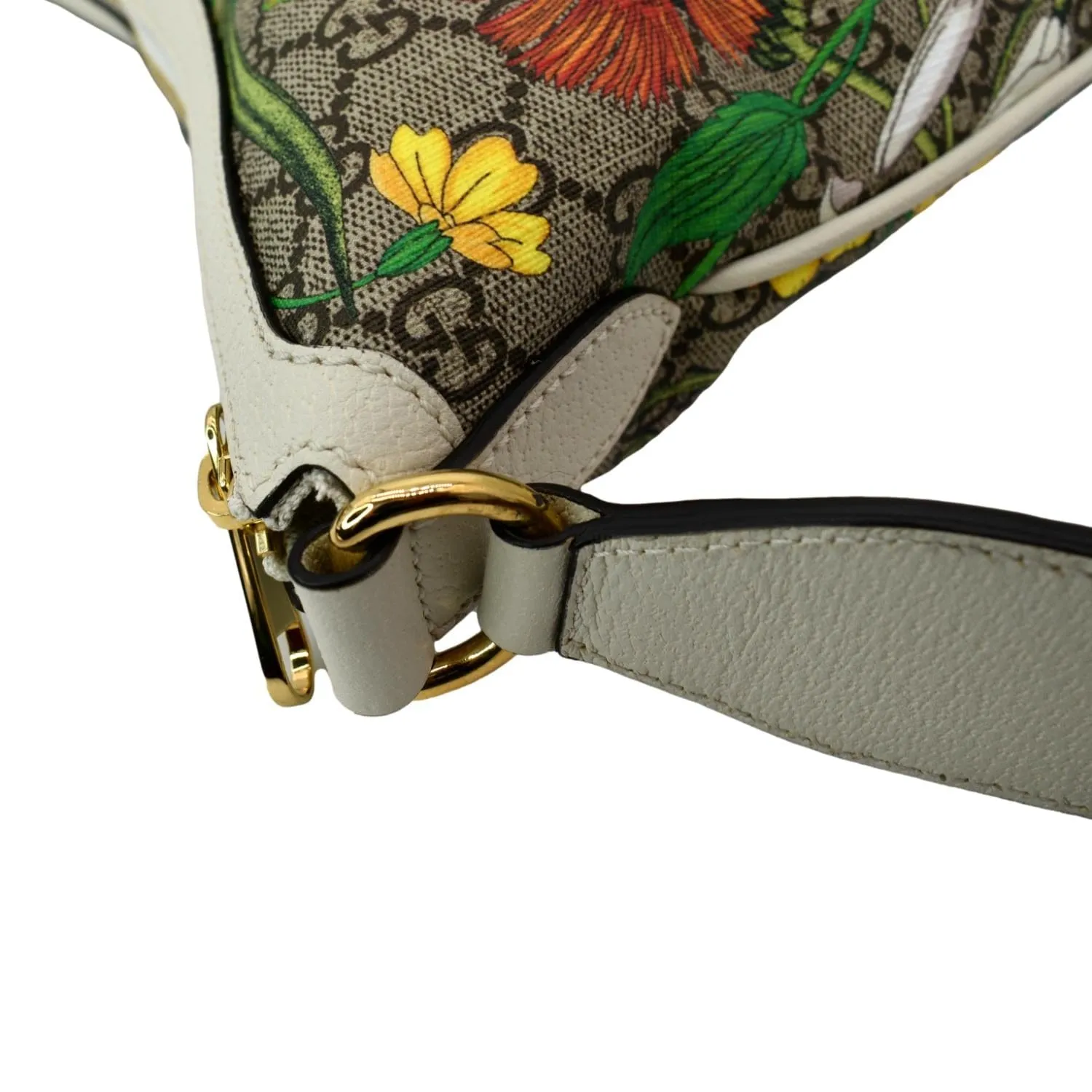 GUCCI Ophidia Half Moon Small Flora GG Canvas Hobo Bag Beige 626509