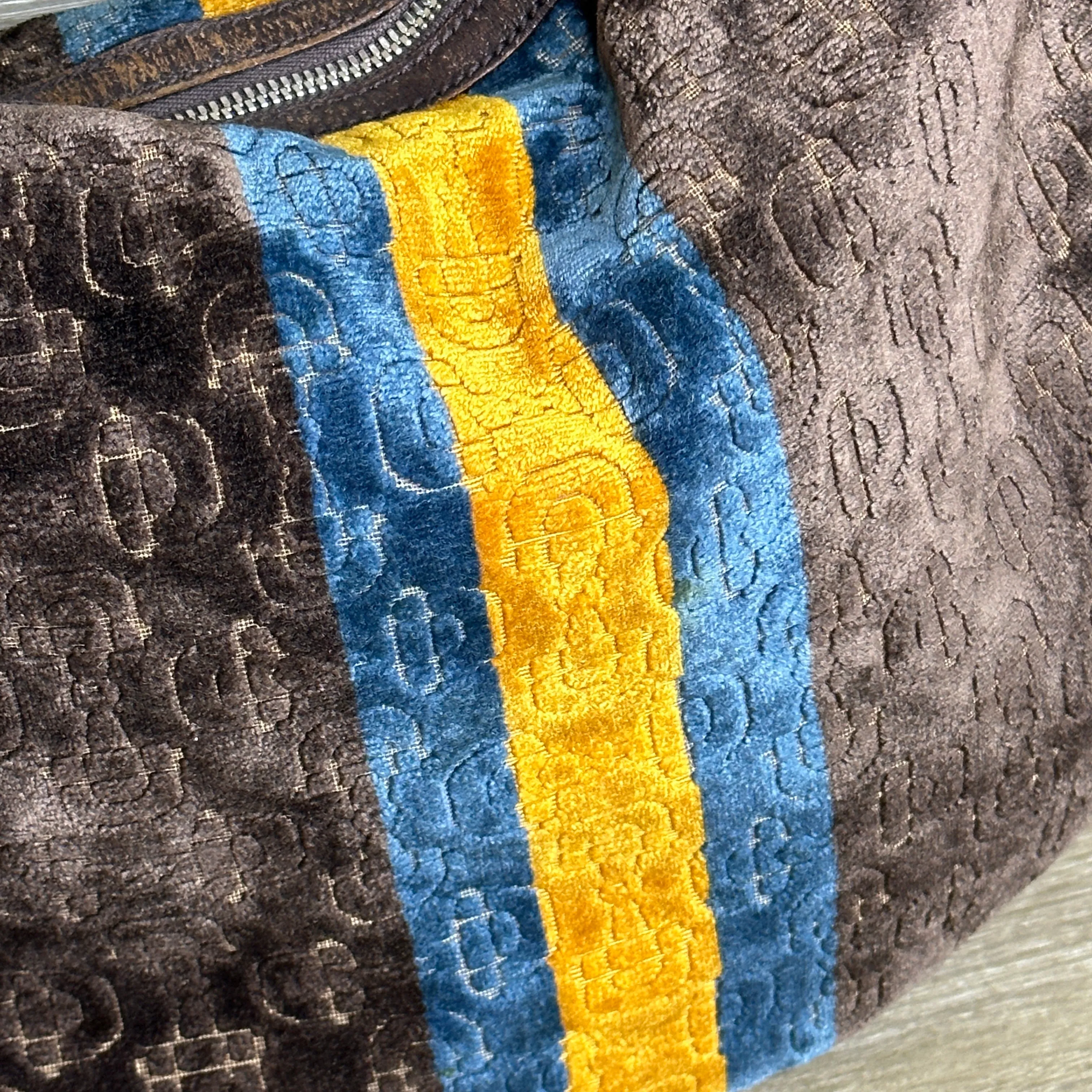 Gucci Vintage Horsebit Striped Velour Glam Hobo Bag