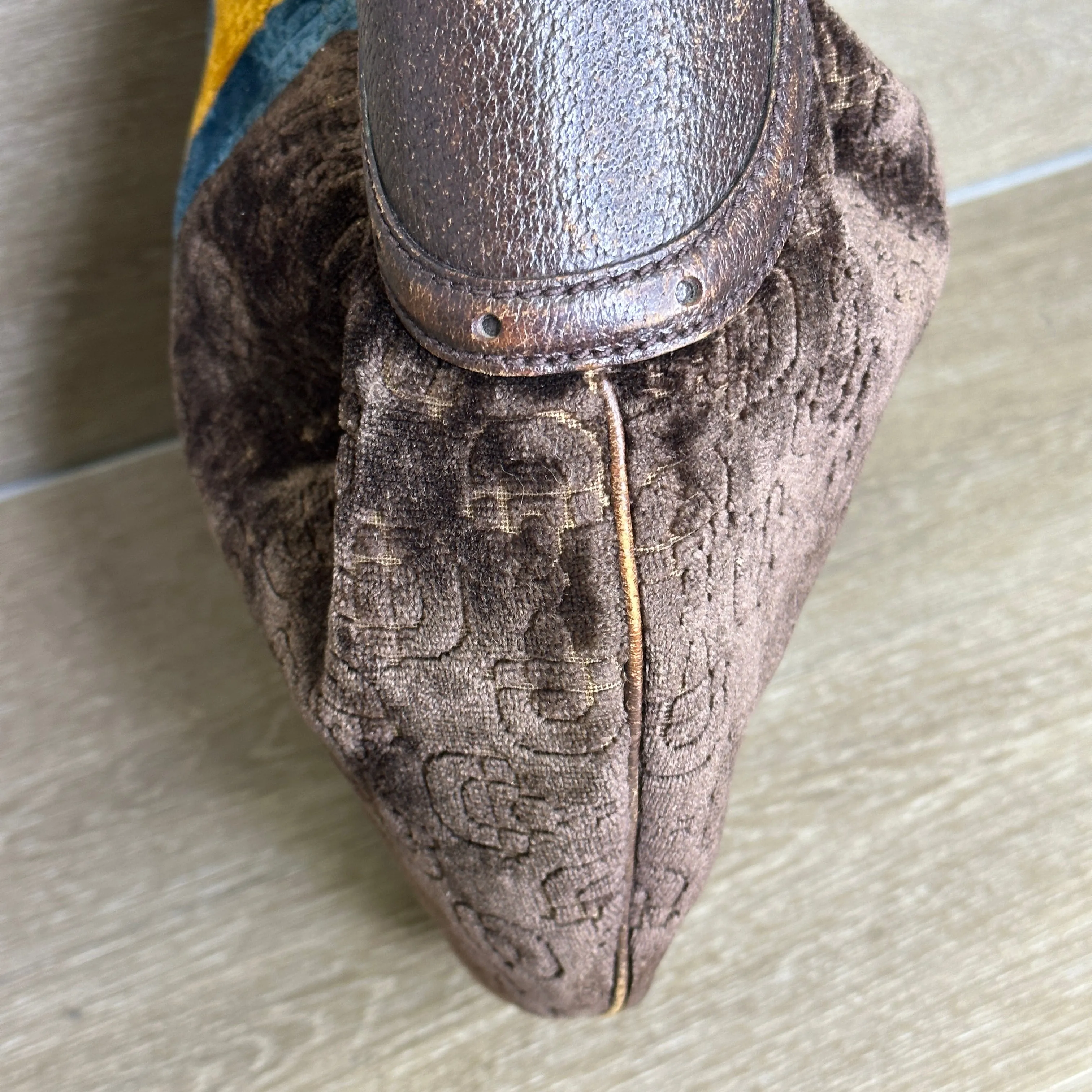 Gucci Vintage Horsebit Striped Velour Glam Hobo Bag