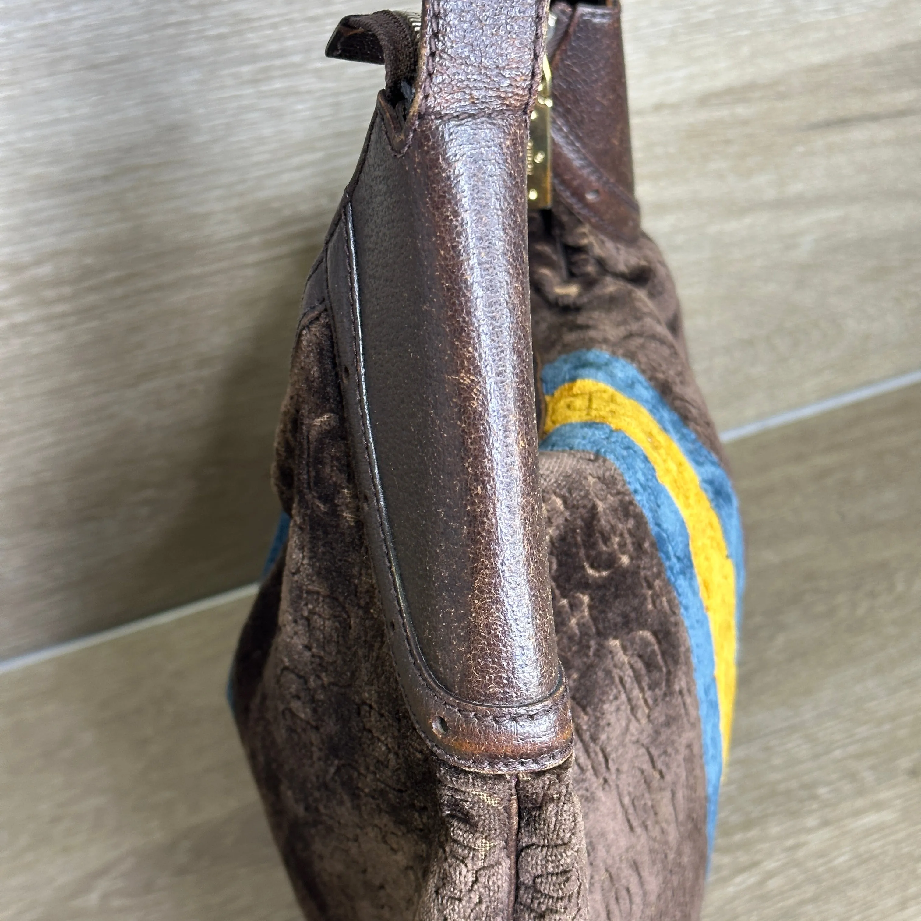 Gucci Vintage Horsebit Striped Velour Glam Hobo Bag