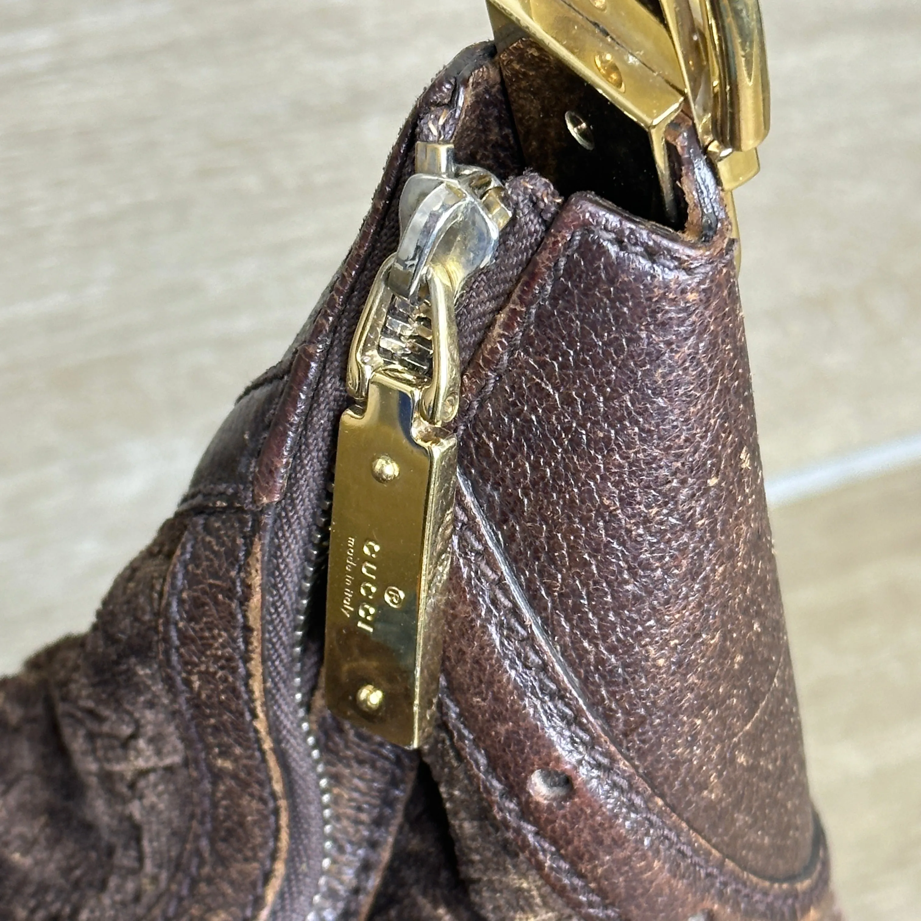 Gucci Vintage Horsebit Striped Velour Glam Hobo Bag