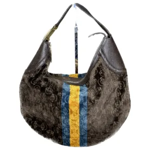 Gucci Vintage Horsebit Striped Velour Glam Hobo Bag