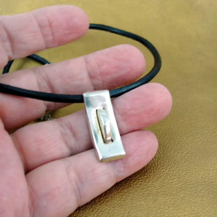Hadar Designers Black Leather 925 Sterling Silver Pendant Smart Handmade (H)y
