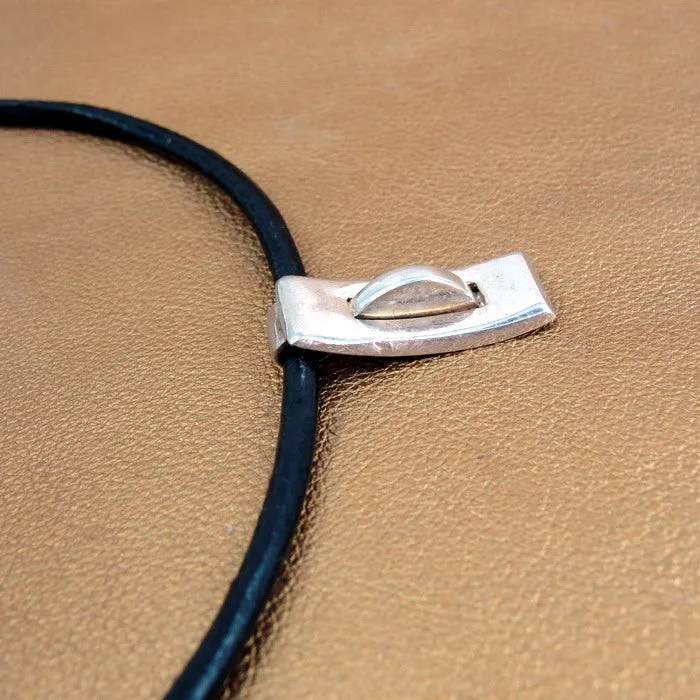 Hadar Designers Black Leather 925 Sterling Silver Pendant Smart Handmade (H)y