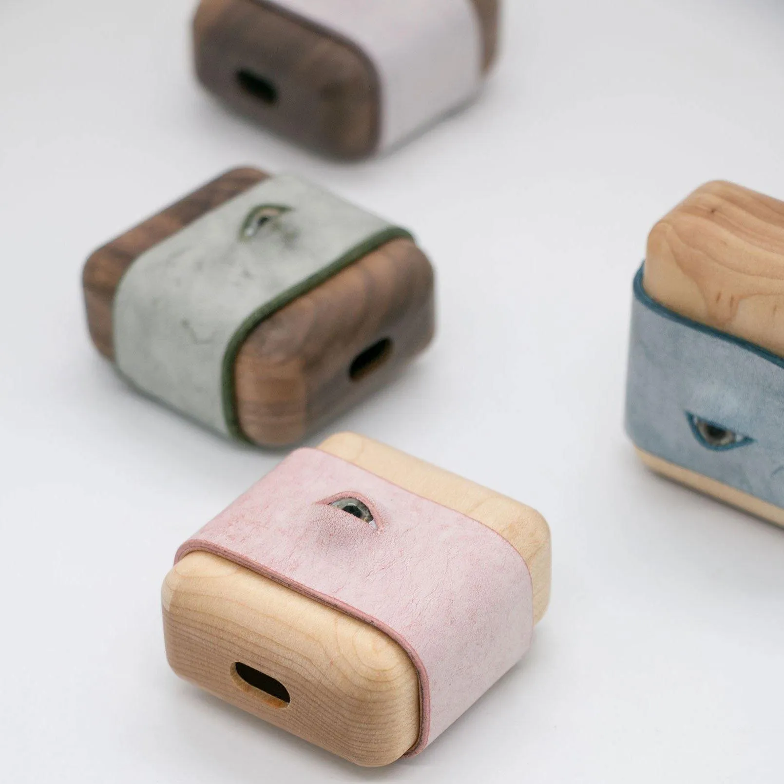 Handmade Black Leather Coffee Wood AirPods Pro Case with Eye Custom Leather AirPods Pro Case Airpod Case Cover