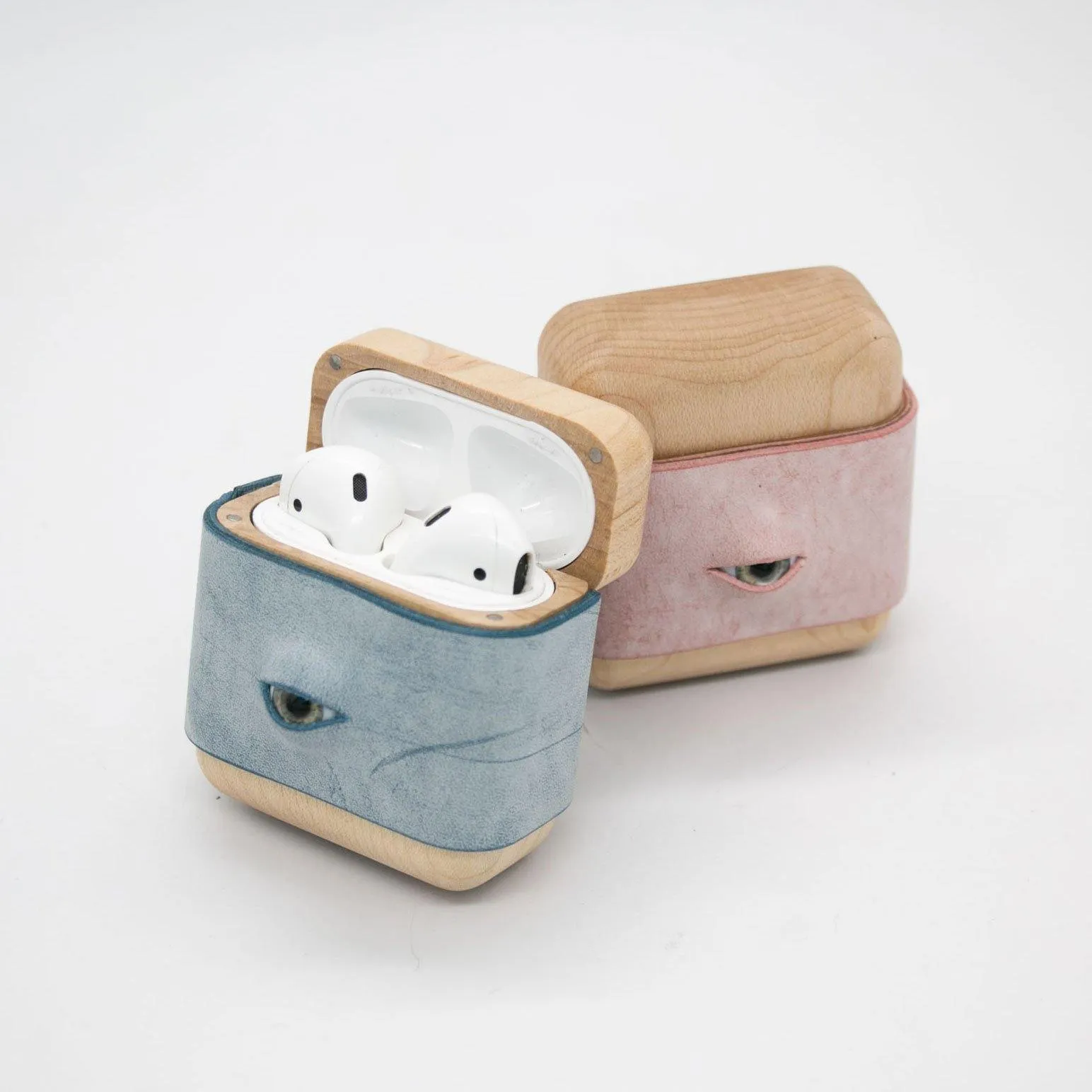 Handmade Black Leather Coffee Wood AirPods Pro Case with Eye Custom Leather AirPods Pro Case Airpod Case Cover