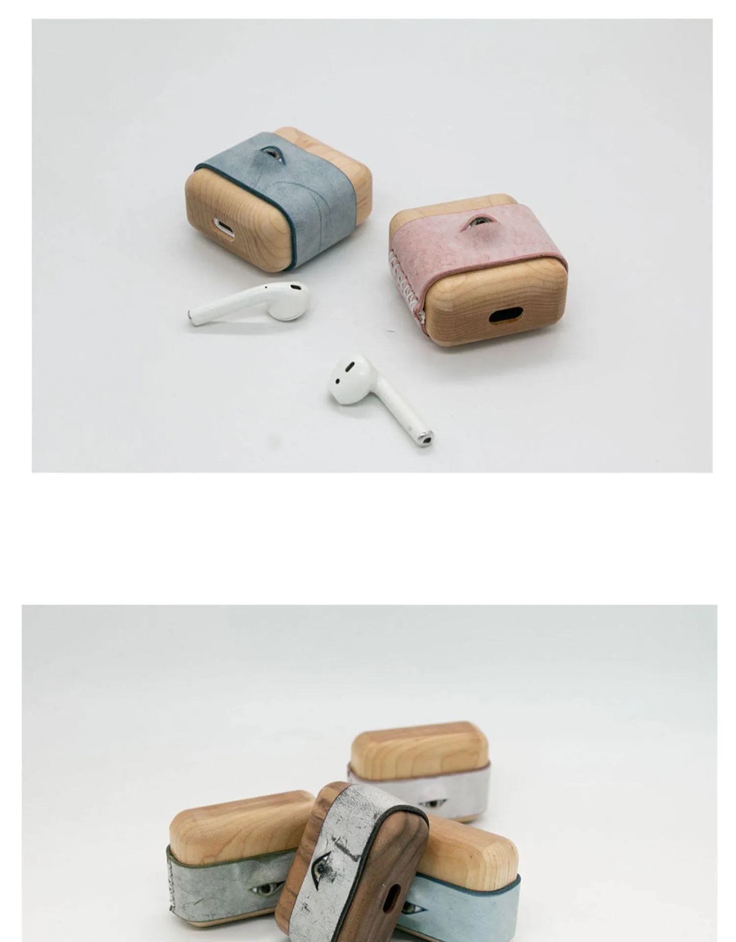 Handmade Black Leather Coffee Wood AirPods Pro Case with Eye Custom Leather AirPods Pro Case Airpod Case Cover