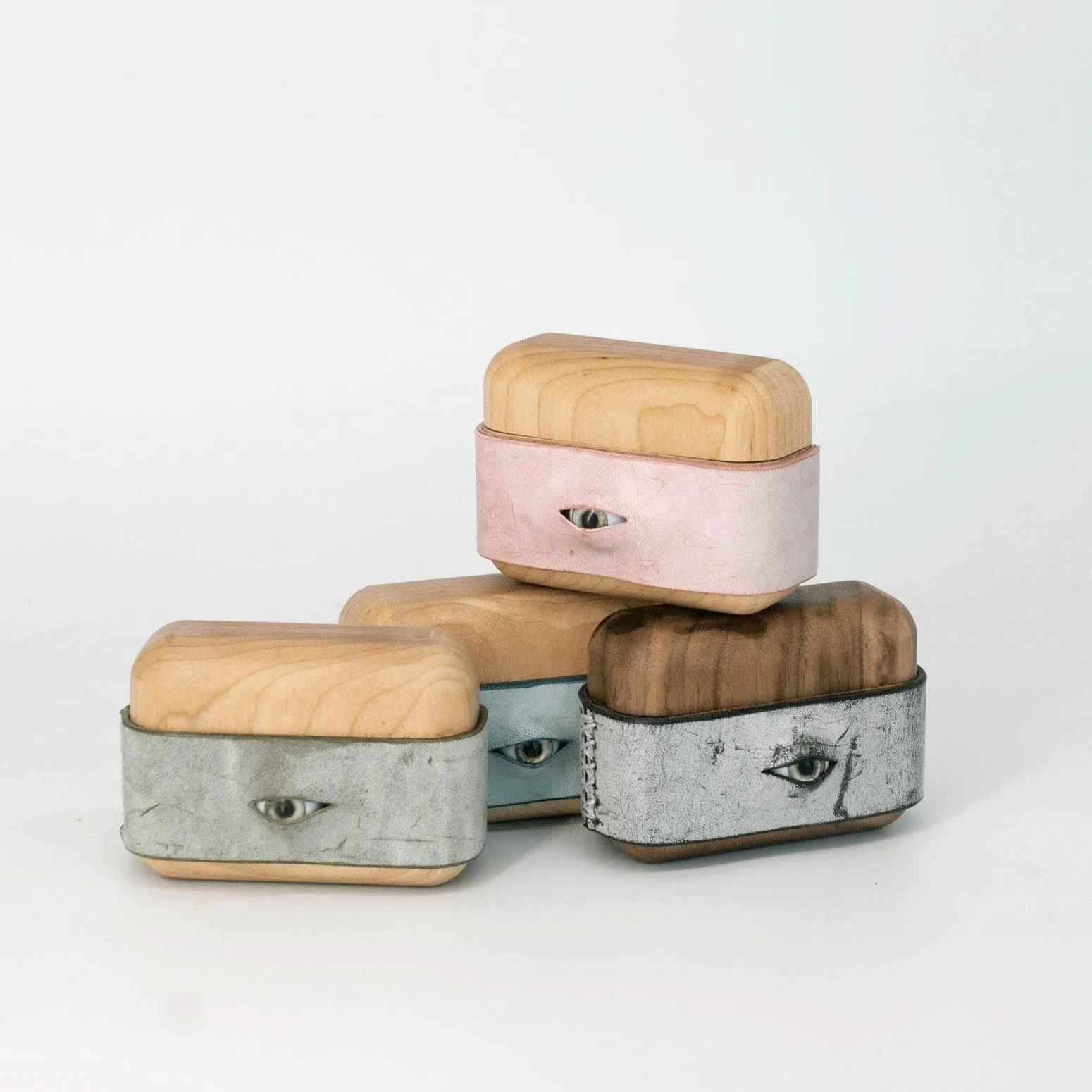 Handmade Black Leather Coffee Wood AirPods Pro Case with Eye Custom Leather AirPods Pro Case Airpod Case Cover