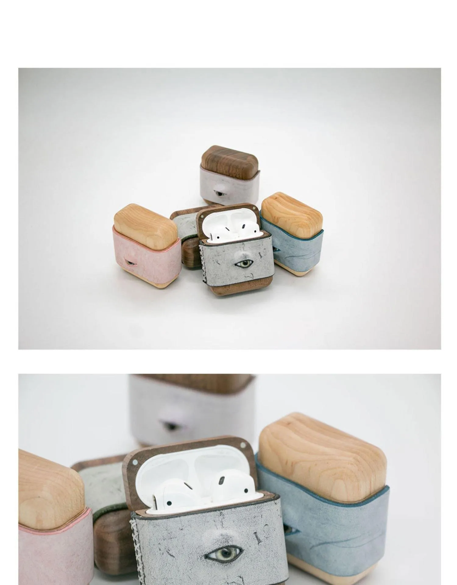 Handmade Black Leather Wood AirPods Pro Case with Eye Custom Leather AirPods Pro Case Airpod Case Cover