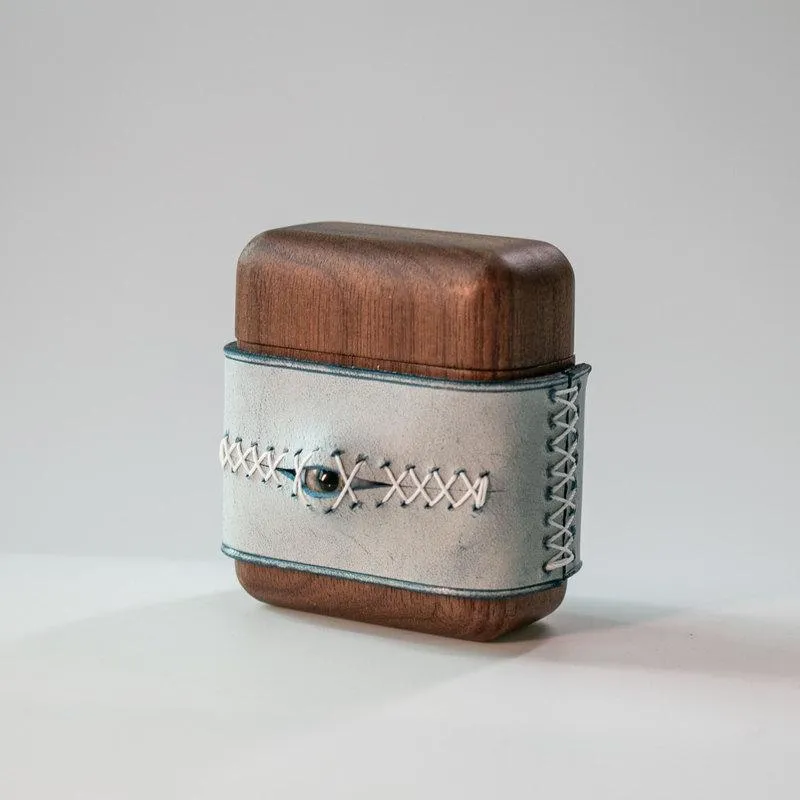 Handmade Blue Leather Wood AirPods 1,2 Case with Eye Blue Leather AirPods 1,2 Case Airpod Case Cover