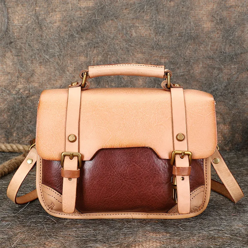 Handmade Green Leather Womens Satchel Shoulder Bag Small School Handbag Crossbody Purses for Ladies